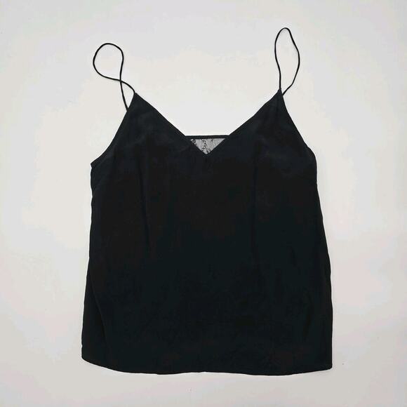 Anthropologie Top Womens Small Black Cami Tank Lace Adjustable Silk By Eloise - Picture 1 of 10
